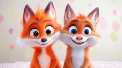 Obraz premium Two adorable cartoon foxes