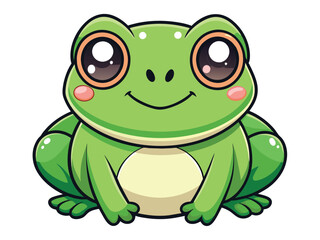 Cute green amphibian cartoon vector illustration of a happy frog sitting
