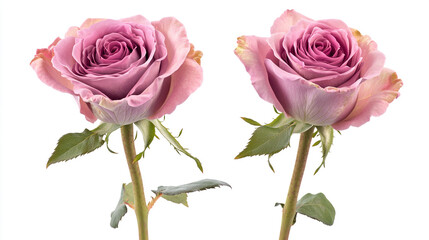 Fresh pink daisy with soft green stem, vivid petal surfaces, isolated white background, hyper-realistic look,