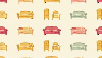 Repetitive pattern of stylized furniture silhouettes on a light background, ideal for interior design projects , modern, space, background