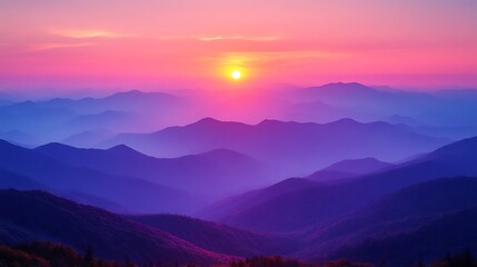 Fototapeta premium Sunset over layered mountains.