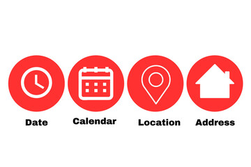 Clock, calendar, location. Time, date and address icon set.
