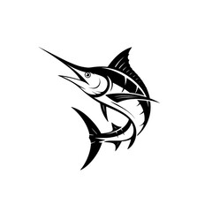 Marlin fish illustration, stylized, in monochrome, aquatic animal design, art