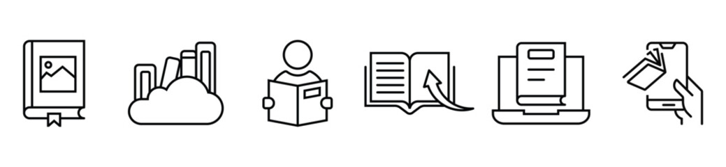 online book digital library icon unique style vector set education media download e-book journal literature study school course document signs vector illustration for web and app