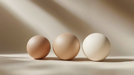 Fototapeta premium An abstract composition of organic spheres in warm earth tones with soft shadows and negative space, a matte 3D rendering presents a modern design concept.