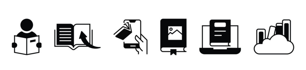 online book digital library icon unique style vector set education media download e-book journal literature study school course document signs vector illustration for web and app