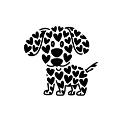 Fototapeta premium Dog illustration made of hearts, cute puppy, animal design, love symbol, pet art