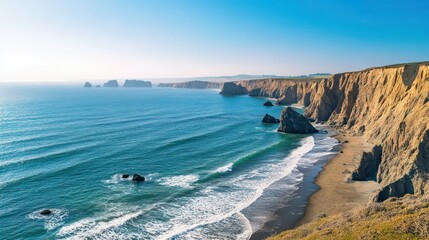 Obraz premium Rugged coast meets turquoise sea