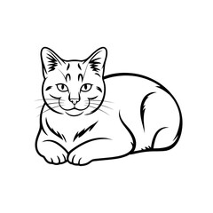 Resting cat outline illustration, feline pet lying down, domestic animal art