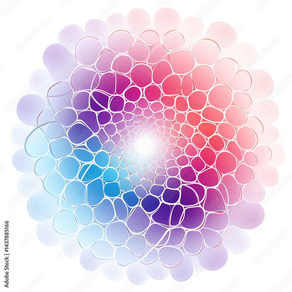 Poster abstract circular design with interconnected shapes and vibrant color gradient transparent backgroun