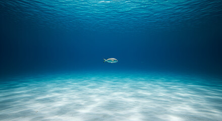 Aquatic Serenity A Single Fish Swimming Under the Deep Blue Ocean