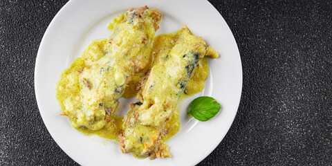 Mackerel mustard sauce canned food fish fillet seafood natural food dish organic product fresh tasty gourmet food background on the table rustic food top view copy space keto paleo pescetarian diet