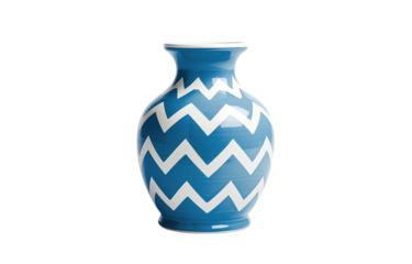 A blue vase with white zigzag pattern isolated on a  view transparent background png