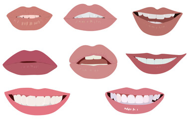 Toothy smile, mouth and teeth illustration,Various smiling mouth illustrations