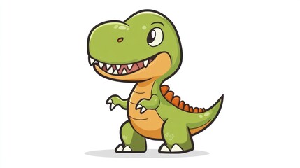 Fototapeta premium Cute cartoon T-Rex dinosaur illustration, white background, children's book