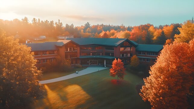 Aerial Drone View of Mount Allison University During Autumn Season