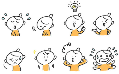 喜怒哀楽色々な表情の女性のセット　ひらめく・焦る・残念