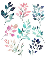 Pastel Watercolor Botanical Illustrations Elegant Sprigs & Leaves PNG Clipart