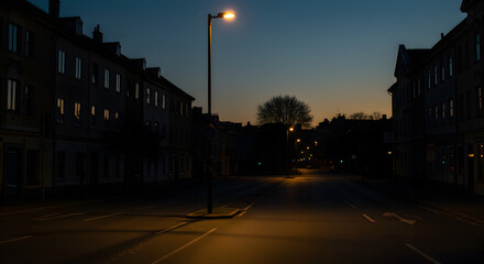 Fototapeta premium Diminishing Light Over Quiet Urban Street At Twilight Time