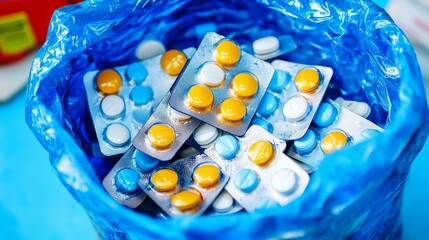 Discarding Tablets in a Trash Bin A Close-Up Perspective