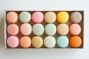 Colorful macarons arranged in a beautiful box, ready to delight taste buds at any celebration or party gathering