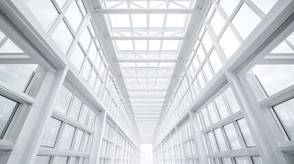 bright and spacious interior view of industrial frame with large windows