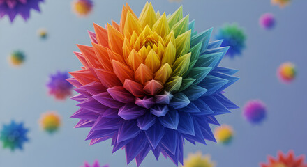 Vivid 3D Rainbow Crystal Bloom With Spherical Abstract Shapes