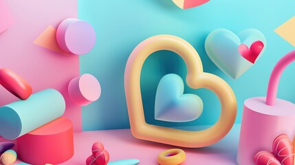 3D Three - Dimensional Love Heart Creative Design Background: A Stunning Visual Symphony of Affection