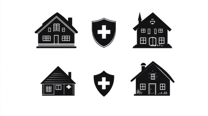 Fototapeta premium House, shield, healthcare, icons, safety, home, protection, graphic