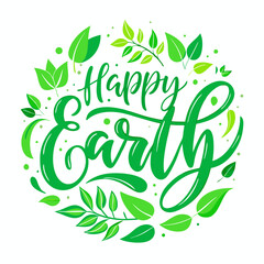 Happy Earth Day Celebration with Green Leaves - Eco-Friendly Design.