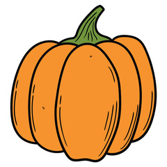 Hand drawn cartoon pumpkin on white background.