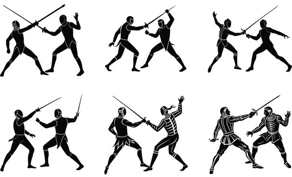 Fencing duel silhouette black vector art design on white background