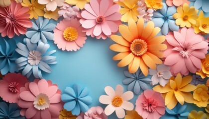 Fototapeta premium Colorful paper flower decoration evokes the essence of spring and summer vibes with vibrant hues and playful designs