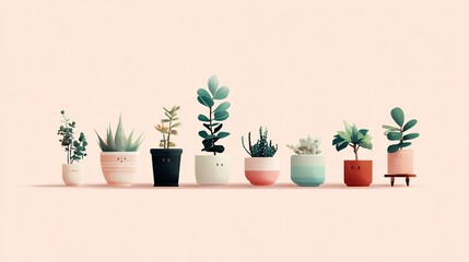 Indoor Plant Collection: A Minimalist Aesthetic Display on Subtle Pink Backdrop