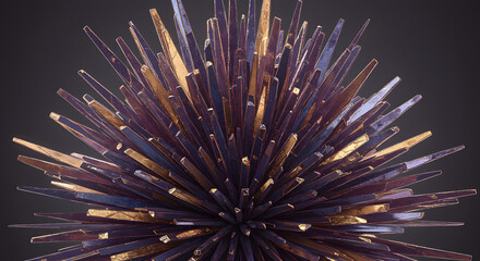 Abstract Golden And Purple Spikes Art Installation Against Dark Background