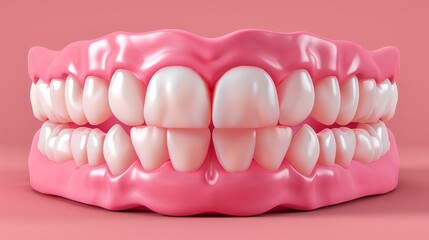 Perfect Smile Realistic 3D Illustration of Healthy Human Teeth and Gums on Pink Background