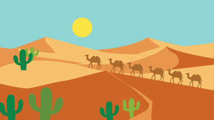 vector image of a camel caravan going through the desert