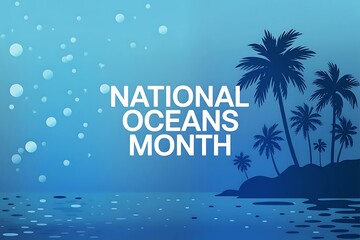 Obraz premium Celebrate National Oceans Month: Tropical island scene blue ocean bubbles tranquil ocean vibe