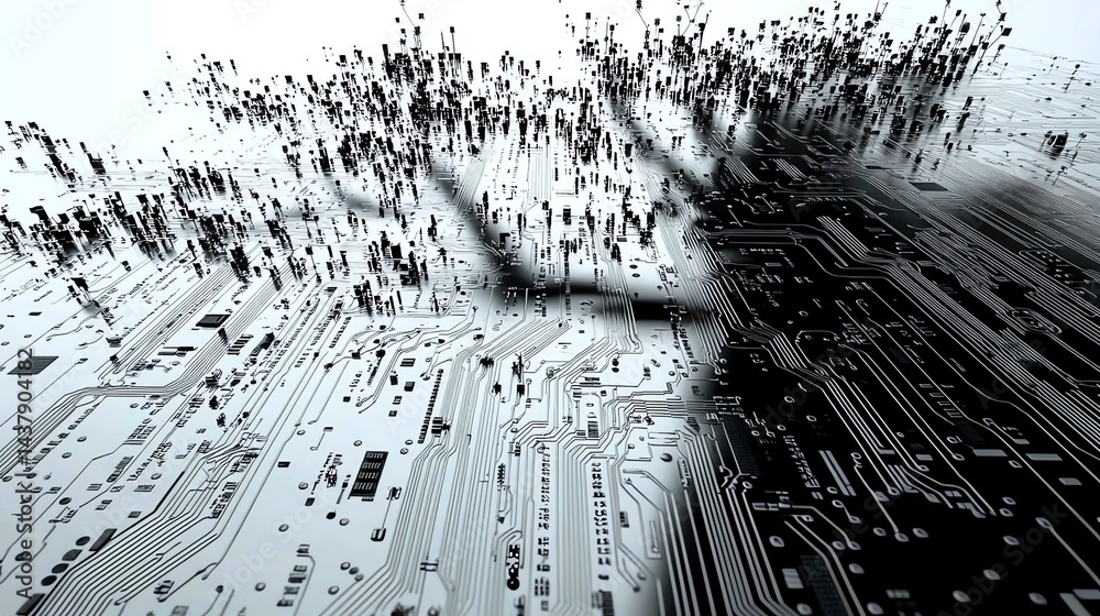 Poster abstract computer circuit board technology background with digital network