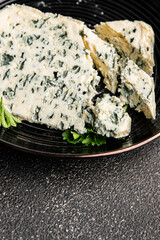 Cheese mold gorgonzola cheese roquefort food dish organic product fresh tasty gourmet food background on the table rustic food top view copy space