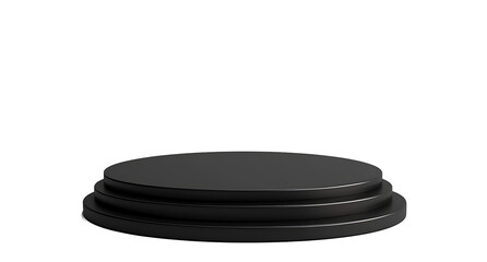 Black round three-layer podium isolated on a transparent background