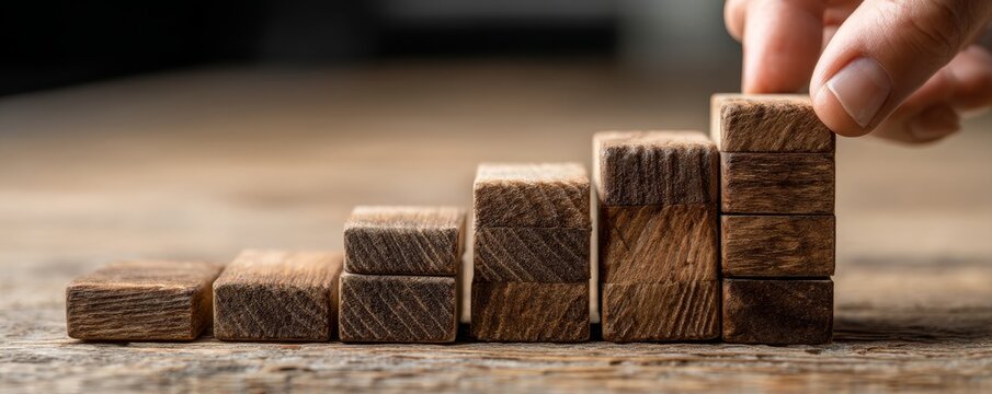 Strategic business growth steps office setting conceptual image focused view