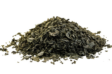 heap of dry green tea leaves isolated png transparent cutout