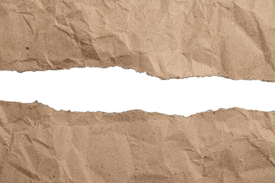 Torn brown paper with white space background
