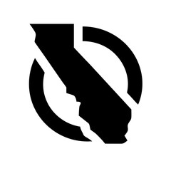 Simple black silhouette of the California state outline with the word "CALIFORNIA" below. A clean, bold graphic design featuring a solid black silhouette of the California state shape with the word "C