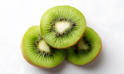 Fototapeta premium Kiwi slices on a white background, Generative AI