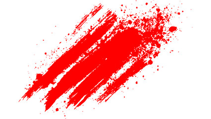 Abstract red paint splatter on white background. Stylish, grunge with a rough, worn look in dust and scratches on a white background. Brush strokes, stain grunge isolated on white background,
