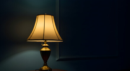 Elegant Table Lamp Radiating Warm Light Against Moody Background