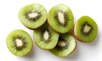 Fototapeta premium Kiwi slices on a white background, Generative AI