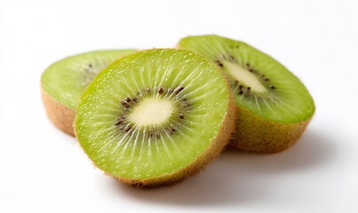 Fototapeta premium Kiwi slices on a white background, Generative AI